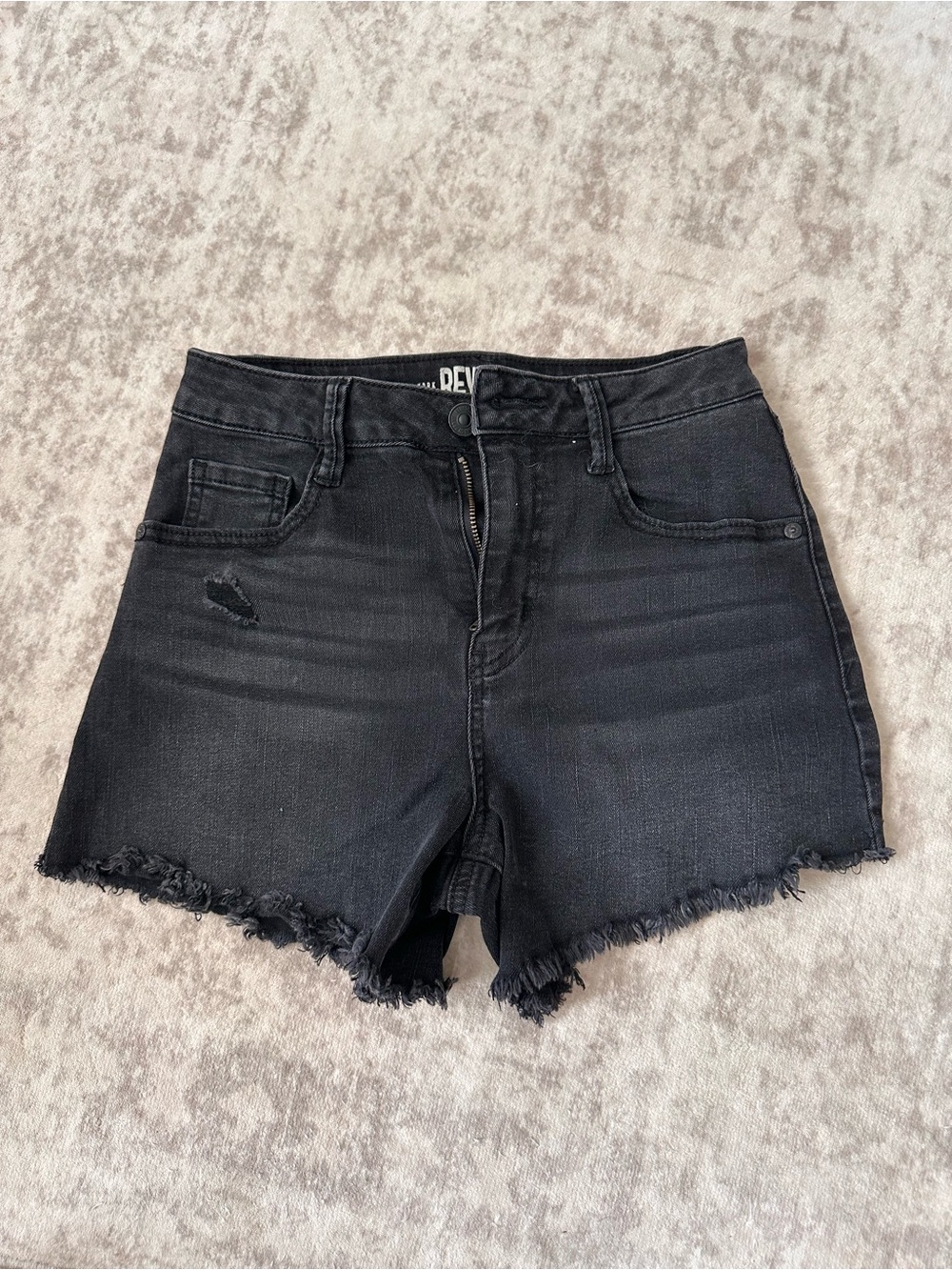 Rewash Black Distressed Frayed Hem Denim Shorts